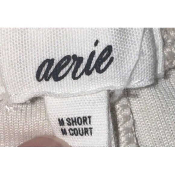 Aerie Cream Ribbed Corduroy Pull On Elastic Waist Wide Leg Flare Pants Med Short - Picture 5 of 11